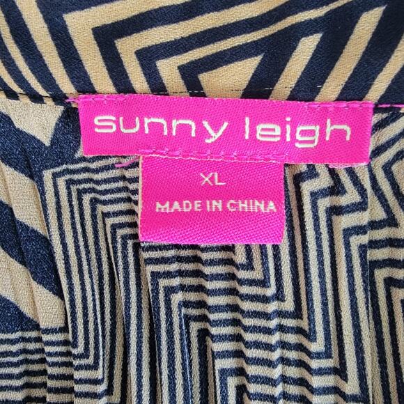 Sunny Leigh Artsy Groovy Blouse Womens Sz XL High-Low Pleated Bell Sleeves Light - Picture 5 of 9